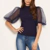 AX Paris Navy Puff Sleeve Knitted Top Tops