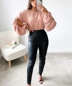 AX Paris Nude Key Hole Sleeve Blouse Tops