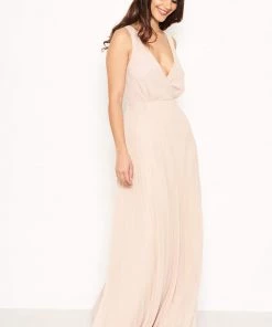 AX Paris Nude Pleated Maxi Dress With Lace Straps
