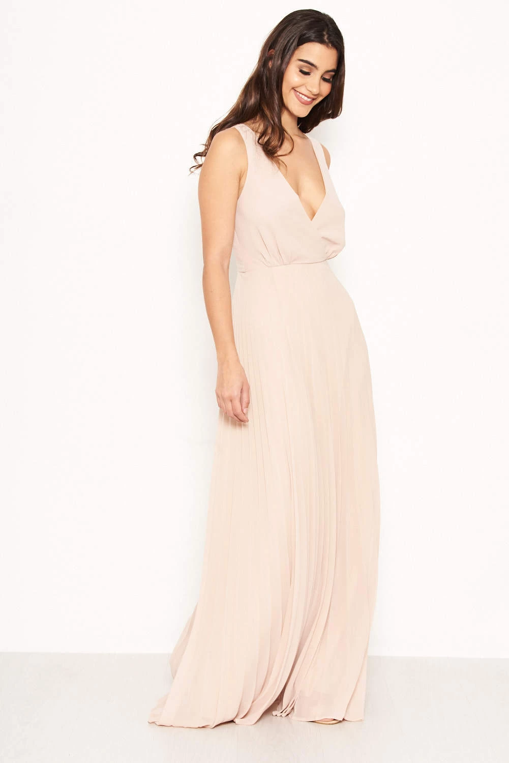 AX Paris Nude Pleated Maxi Dress With Lace Straps 1 AX Paris Nude Pleated Maxi Dress With Lace Straps