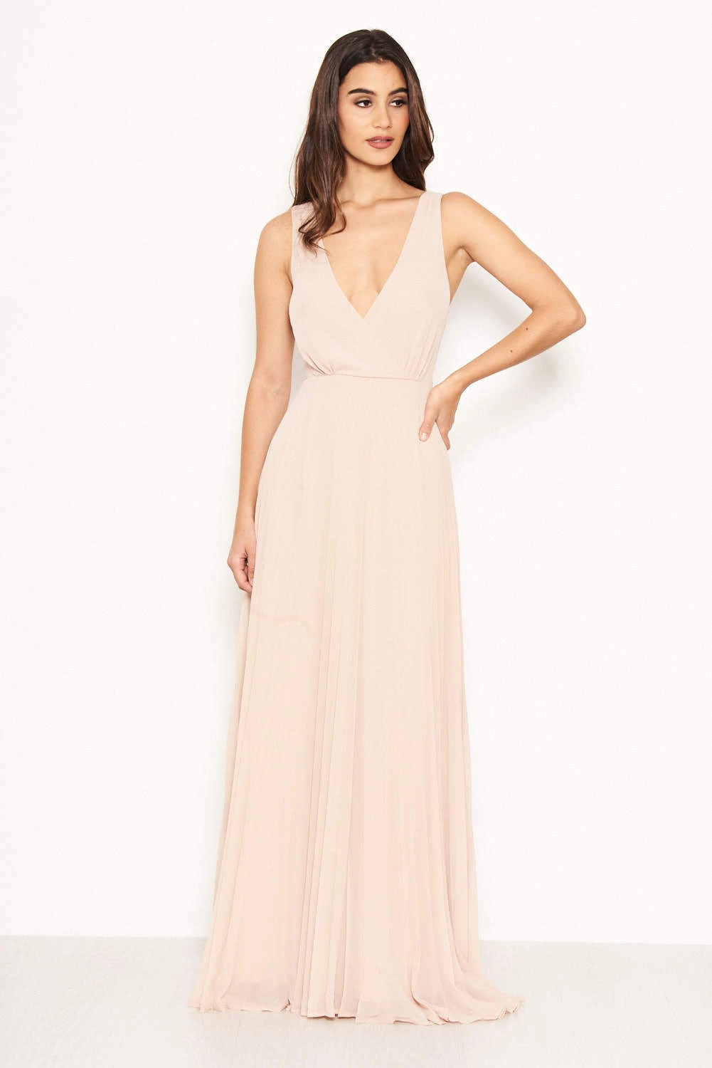 AX Paris Nude Pleated Maxi Dress With Lace Straps 2 AX Paris Nude Pleated Maxi Dress With Lace Straps