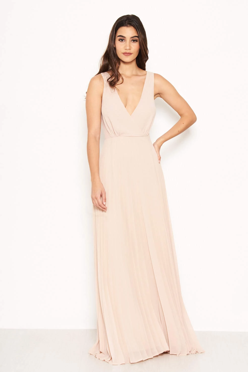 AX Paris Nude Pleated Maxi Dress With Lace Straps 4 AX Paris Nude Pleated Maxi Dress With Lace Straps