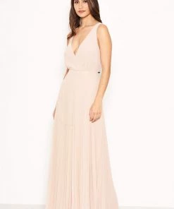 AX Paris Nude Pleated Maxi Dress With Lace Straps 10 AX Paris Nude Pleated Maxi Dress With Lace Straps