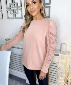 AX Paris Nude Ruched Sleeve Top