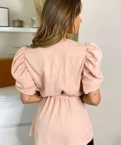 AX Paris Nude Short Ruffle Sleeve Wrap Top Tops