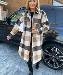 AX Paris Coats & Jackets Oatmeal Checked Oversized Jacket