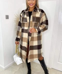 AX Paris Coats & Jackets Oatmeal Checked Oversized Jacket