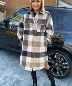 AX Paris Coats & Jackets Oatmeal Checked Oversized Jacket
