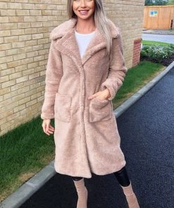 AX Paris Coats & Jackets Oatmeal Midi Teddy Coat