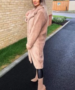 AX Paris Coats & Jackets Oatmeal Midi Teddy Coat