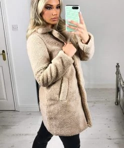 AX Paris Coats & Jackets Oatmeal Teddy Faux Fur Coat With Collar