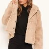 AX Paris Oatmeal Teddy Faux Fur Short Coat