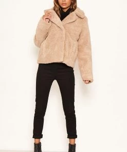 AX Paris Oatmeal Teddy Faux Fur Short Coat