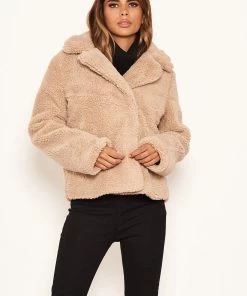 AX Paris Oatmeal Teddy Faux Fur Short Coat