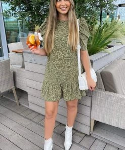 AX Paris Olive Ditsy Leaf Print Shift Dress Dresses