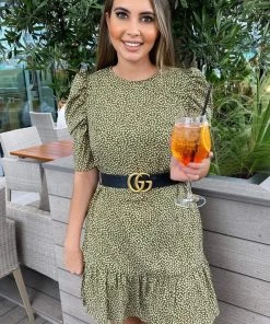 AX Paris Olive Ditsy Leaf Print Shift Dress Dresses