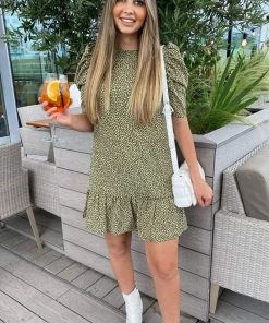 AX Paris Olive Ditsy Leaf Print Shift Dress Dresses