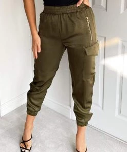 AX Paris Olive Silky Cargo Pants Trousers & Leggings