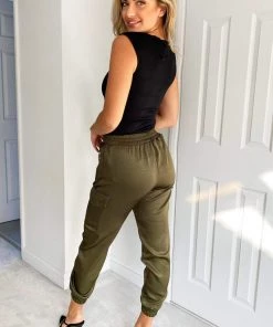 AX Paris Olive Silky Cargo Pants Trousers & Leggings