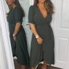 AX Paris Olive Wrap Side Tie Midi Dress