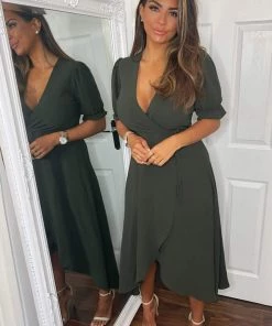 AX Paris Olive Wrap Side Tie Midi Dress