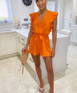 AX Paris Orange V-Neck Wrap Playsuit Jumpsuits And Playsuits