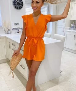 AX Paris Orange V-Neck Wrap Playsuit Jumpsuits And Playsuits