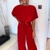 AX Paris Red Tie Waist Culotte Jumpsuit Jumpsuits And Playsuits