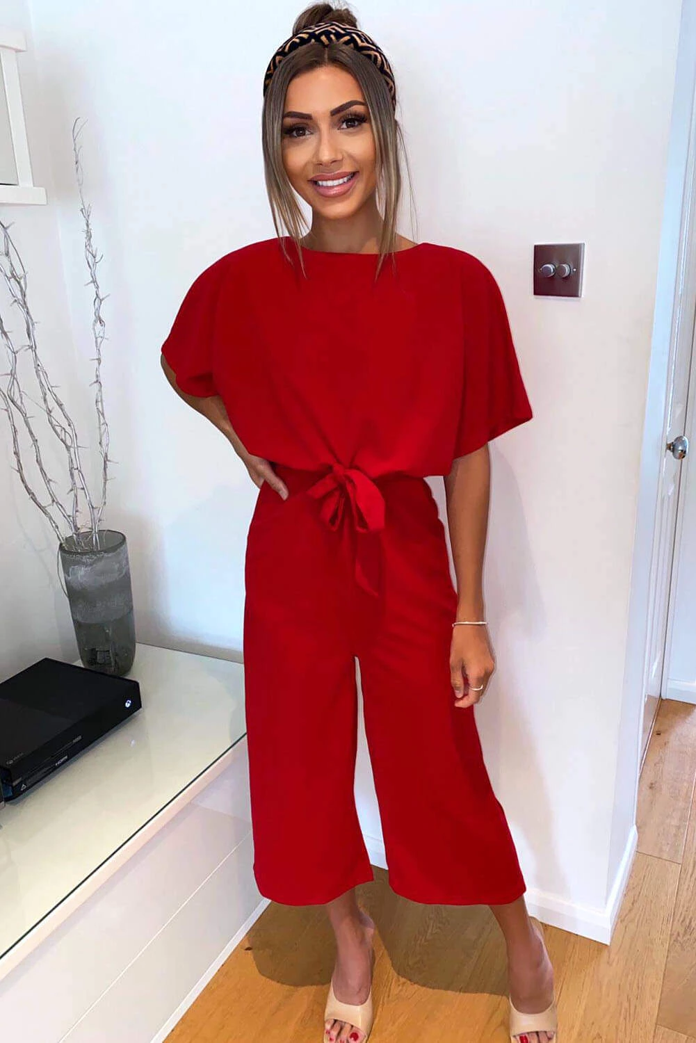 AX Paris Red Tie Waist Culotte Jumpsuit Jumpsuits And Playsuits 1 AX Paris Red Tie Waist Culotte Jumpsuit Jumpsuits And Playsuits