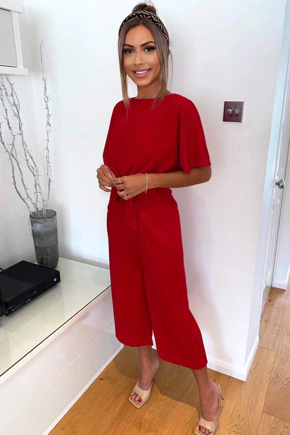 AX Paris Red Tie Waist Culotte Jumpsuit Jumpsuits And Playsuits 2 AX Paris Red Tie Waist Culotte Jumpsuit Jumpsuits And Playsuits
