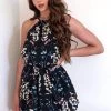 AX Paris Black Floral Print Tie Waist Playsuit