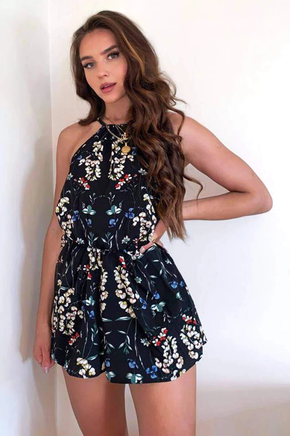 AX Paris Black Floral Print Tie Waist Playsuit 1 AX Paris Black Floral Print Tie Waist Playsuit