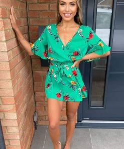 AX Paris Printed Green Playsuit