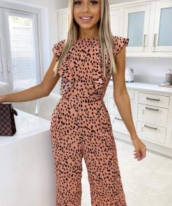 AX Paris Jumpsuits And Playsuits Peach Printed Frill Detail Jumpsuit