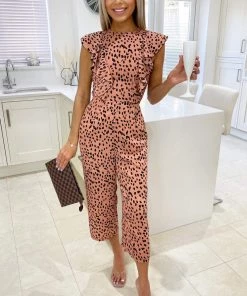 AX Paris Jumpsuits And Playsuits Peach Printed Frill Detail Jumpsuit