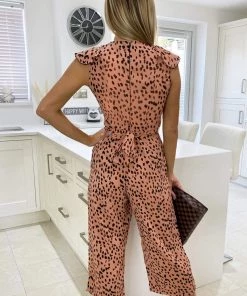 AX Paris Jumpsuits And Playsuits Peach Printed Frill Detail Jumpsuit