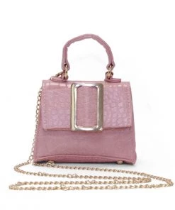 AX Paris Accessories Pink Croc Mini Handbag With Gold Buckle