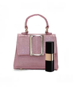 AX Paris Accessories Pink Croc Mini Handbag With Gold Buckle