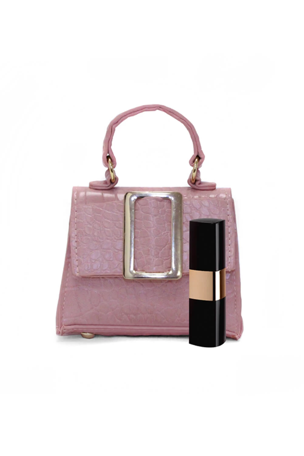 AX Paris Accessories Pink Croc Mini Handbag With Gold Buckle