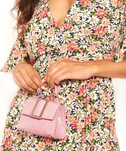 AX Paris Accessories Pink Croc Mini Handbag With Gold Buckle