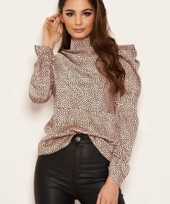 AX Paris Pink Polka Dot Puff Sleeve Top