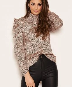 AX Paris Pink Polka Dot Puff Sleeve Top