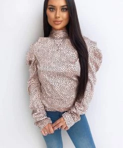 AX Paris Pink Polka Dot Puff Sleeve Top