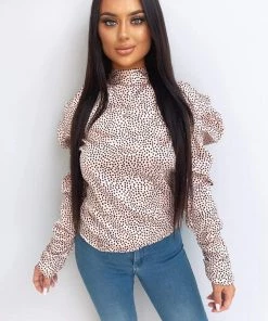 AX Paris Pink Polka Dot Puff Sleeve Top