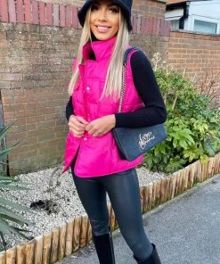 AX Paris Pink Puffer Double Pocket Gilet