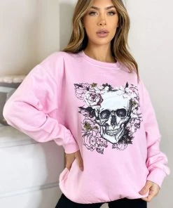 AX Paris Tops Pink Skull Print Sweatshirt