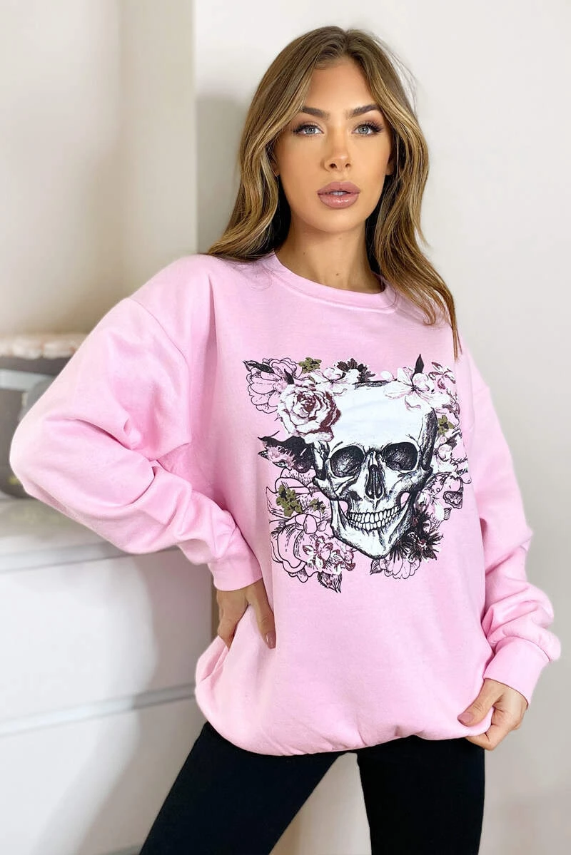 AX Paris Tops Pink Skull Print Sweatshirt 1 AX Paris Tops Pink Skull Print Sweatshirt
