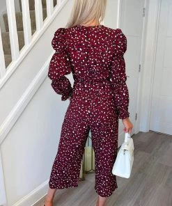 AX Paris Plum Animal Print Elasticated Sleeve Jumpsuit