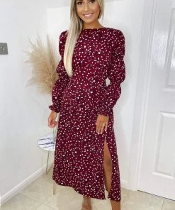 AX Paris Plum Animal Printed Elasticated Sleeve Midi Dress Dresses