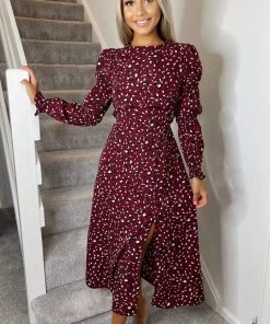 AX Paris Plum Animal Printed Elasticated Sleeve Midi Dress Dresses